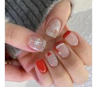 Celebrando Navidad Con 24 Elegante Prensa En Uñas Clavos Cuadrado Corto Falsas Con Arcos Brillantes De Plata Diseños