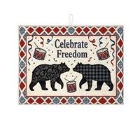 Celebrate Freedom - Tapetes de secado de platos para encimera de cocina, tapete escurridor absorbente de oso negro, tapete de secado de microfibra a cuadros rústicos y floral, 45,7 x 61 cm