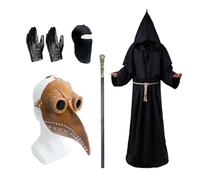 Celebration Directre Disfraz de médico de la peste de Halloween, máscara de médico de la peste de Halloween, bata de sacerdote, collar cruzado, guantes de cuero, cinturón de cetro, pasamontañas
