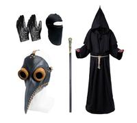 Celebration Directre Disfraz de médico de la peste de Halloween, máscara de médico de la peste de Halloween, bata de sacerdote, collar cruzado, guantes de cuero, cinturón de cetro, pasamontañas