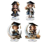 Celebration Graduation Figurine, Acrylic Congrats Statue Set, 3.93 Inches 2D Flat Rotating Graduation Decor, Acrylic Display Ornament, Graduations Desk Figurine with Modern Style, Party Decor for Coll