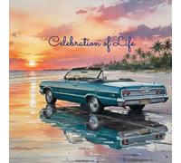 Celebration of Life Memorial Service Funeral Sign-in Guest Book: Classic Car on the Beach Watercolor Illustrated Cover