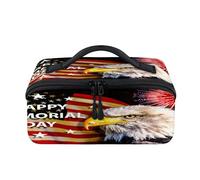 Celebration USA Memorial Day Travel - Bolsa de maquillaje portátil con águila calva de Estados Unidos, bolsa impermeable abierta, plana, artículos de tocador, cosméticos, organizador de viaje para