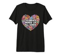 Celebre Mentes de Todo Tipo Corazón Floral Neurodiversidad Camiseta Premium