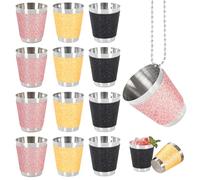 Celepoir 12 Piezas Vasos de Chupito, 30ml Vasos de Chupito con Cadena, Oro Rosa Negro Vaso para Beber de Acero Inoxidable, Vaso de Beber para Colgar, para Carnaval, Bodas, Despedidas de Soltero