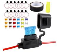 Celepoir 12Piezas Portafusibles 16AWG, Impermeable Porta Fusibles Coche 12v, con 17 Fusibles 3A/5A/7.5A/10A/15A/20A/25A, ATO/ATC Standard Portafusibles Set, para Barco, Moto, Tallere de Mantenimiento