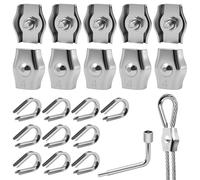 Celepoir 21 Piezas Abrazaderas de Cables 4mm, M4 Abrazadera Set con 10 Abrazaderas 4mm & 10 Guardacabos 4mm & Llave, Abrazadera de Cuerda de Acero Inoxidable 304, para Cuerda de Tender, Cables, Toldo