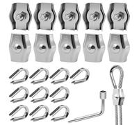 Celepoir 21 Piezas Abrazaderas de Cables 5mm, M5 Abrazadera Set con 10 Abrazaderas 5mm & 10 Guardacabos 5mm & Llave, Abrazadera de Cuerda de Acero Inoxidable 304, para Cuerda de Tender, Cables, Toldo