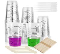 Celepoir 50 Piezas Vaso Medidor para Resina Epoxi, Jarra Medidora Plastico 240 ml con Palitos de Madera, Vaso Mezclador Pintura & Pipeta, Vasos Medidor para Precisión Medir y Mezclar Resina & Pintura