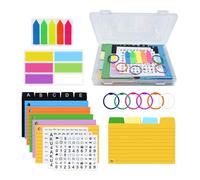 Celepoir A7 Caja para Tarjetas Flashcards, 20,5x13,6x3cm Tarjetas de Índice, incluye 350 Flash Cards Colores, 100 Indices Flecha, 5 A-E Separadores, 6 Anillas, 4 Pegatinas, para Aprendizaje, Trabajo