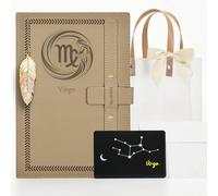 Celercrownv Virgo Gifts - Cuaderno de piel A5 de tapa dura con tarjeta de felicitación, regalos únicos del zodiaco para cumpleaños, aniversarios y vacaciones