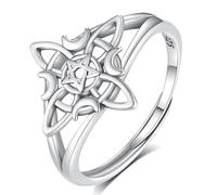 CELESTIA Anillo Nudo de Bruja Plata de Ley 925 Joyeria Nudo de Bruja Amuleto de la Suerte y Proteccion Tetragramaton Anillos Mujer Ajustable Anillos de Salto Abierto Brujeria Regalo