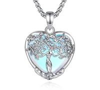 CELESTIA Arbol de la Vida Collar, Colgante Mujer Piedra Lunar Corazón Cristal con Cadena Joyas Dia de la Madre, Regalos para Madres, Abuela, Suegra, Cuñada, Amiga Cumpleaños