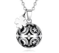 CELESTIA Colgante Llamador de Angeles Embarazada Plata Chapado Esmalte Collar Luna y Estrella con Trebol y 76~114cm Largo Cadenas, Regalos Embarazadas