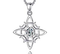 CELESTIA Colgante Nudo de Bruja Plata de ley 925 Amuleto Celta Nudo Luna Estrella Collar de Proteccion para Mujer Wicca Joyería Brujeria Buena Suerte - 56CM Acero Inoxidable Cadena