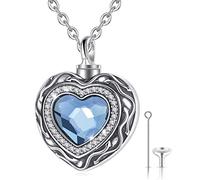 CELESTIA Colgantes para Cenizas, Plata Esterlina Corazon Collar para Llevar Cenizas Humanas y Mascotas, Joyería Urna Cenizas con Cristal Azul