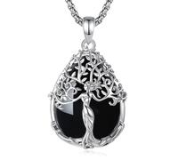 CELESTIA Collar Arbol de la Vida con Obsidiana, Regalos Originales para Mujer, Colgante Chapado Plata, Joyería para Navidad, Cumpleaños, Madre, Abuela, Amiga Invisible, Cadena 55 cm