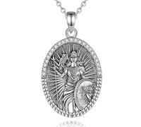CELESTIA - Collar con colgante de Atenea mitología griega de plata 925, grabado diosa búho y escudo de gorgona medusa, cadena ajustable 55-60 cm, regalo para mujer, día de la madre, Navidad, con