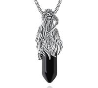 CELESTIA Collar de Santa Muerte con obsidiana negra para hombres y mujeres, colgante de Santa Muerte, calavera, estilo gótico, collar protector, amuleto, talismán,regalo para mujeres y hombres