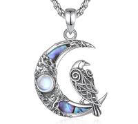 CELESTIA Cuervo Collar Mujer Colgante Luna con Piedra Luna Joyas de Mujer Plata de ley 925 Media Luna Joyería Esoterismo Brujas Brujeria Espirituales Wicca Regalos Halloween