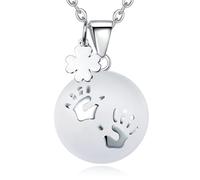 CELESTIA Llamador de Angeles Embarazada, Chapado Plata Collar Protección Embarazo con Colgante Huella de la Mano y Trébol - Cordón 76 cm y Cadena 114 cm, Regalos Embarazadas Originales