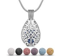 CELESTIA Mujeres Collares de Aromaterapia, Collares de Aceite Esencial Difusor, Plateado Colgante de árbol de la Vida 7 Piedras de Lava, 24" Cadena, Joyería de Curativa