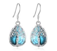 CELESTIA Pendientes Árbol de la Vida Piedra Lunar con Corazón Cristal Pendientes Mujer Plata Chapada Regalo para Mamá, Abuela, Esposa, Novia, Cumpleaños, Día de la Madre, Joyería de Moda