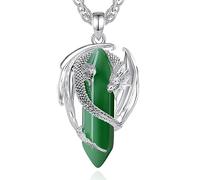 CELESTIA Plateado Cobre Dragón Collar Hombre Colgante Dragon con Aventurina Verde Joyería Joyas Mujer Regalo Original para Hombres Ideas Regalo Hombre Mujer Parejas
