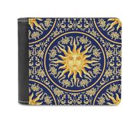 Celestial Barroco Blue Gold Sun Face - Cartera plegable para hombre, diseño de cara de sol