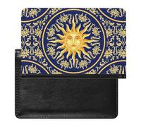 Celestial Barroco - Funda para pasaporte con diseño de cara de sol azul y dorado con ranura para tarjetas, funda para pasaporte de viaje