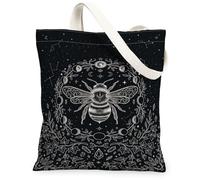 Celestial Bees Moon Phase Graphic Bohemian - Bolsa de lona de 33 x 38 cm | Fases lunares celestiales, hojas de vid botánicas, constelaciones de estrellas místicas, estética gótica