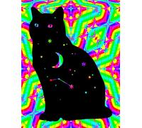 Celestial Black Cat Novelty Journal Notebook - Psychedelic Abstract Rainbow Design: 8.5" X 11" 140 Pages Wide Ruled Paperback