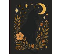 Celestial Blooms: Black Cat & Floral Wreath 8.5″×11″ Wide-Ruled Notebook: 100 Wide-Ruled Pages of Mystical Feline & Starry Floral Art