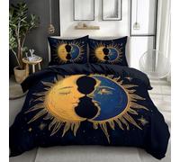 Celestial Bodies The Moon - Juego de funda de edredón reversible con estampado 3D y patrones artísticos de la luna, funda de edredón de microfibra suave con cierre de cremallera y lazos en las