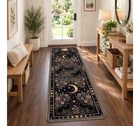 Celestial Cat Moon Phase Decor - Alfombra bohemia de pasillo de 2 x 5 pies | Fases lunares celestiales, alfombra de pasillo de entrada, detalles botánicos florales, estilo bohemio fantástico