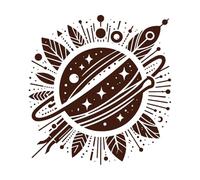 Celestial con un anillo de planeta estrellado, plumas y elementos decorativos en estilo boho. Calcomanías de tallado fino 67.2x70.7cm No se cae Café