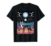 Celestial Coyote Espíritu del Desierto Noche Fases Lunares Camiseta gráfica económica, Hombre, Negro, M