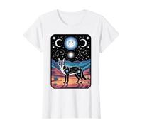 Celestial Coyote Espíritu del Desierto Noche Fases Lunares Camiseta gráfica económica, Mujer, Blanco, M