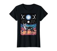 Celestial Coyote Espíritu del Desierto Noche Fases Lunares Camiseta gráfica económica, Mujer, Negro, M