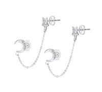 Celestial Luna Creciente Estrellas Doble Perforado Cartílago Oreja Lóbulo Hélice Cadena Y Bola Pendiente Del Perno Prisionero Del Oído Para Las Mujeres Perforación Del Cuerpo .925 Plata Esterlina