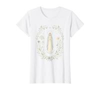 Celestial Mariano Floral Oración Fe Noche Cielo Aura Camiseta gráfica económica, Mujer, Blanco, L