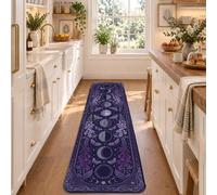 Celestial Moon Phase Floral Phases Mystical Runner Alfombra de pasillo 2x6 | Fases lunares celestiales, alfombra de pasillo de noche, detalles florales botánicos, tonos violetas profundos místicos