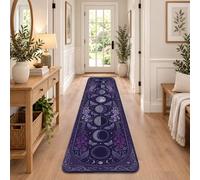Celestial Moon Phase Floral Phases Mystical Runner Alfombra de pasillo 2x8 | Fases lunares celestiales, alfombra de pasillo de noche, detalles florales botánicos, tonos violetas profundos místicos