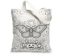 Celestial Moth And Pumpkins Spooky Season - Bolsa de lona con cita de 13 x | Polilla celestial, Jack-o'-lanterns, fantasma amigable, arte de línea fantástico, hojas de otoño, accesorio de temporada
