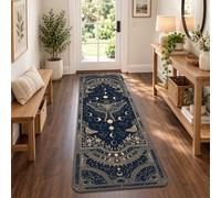Celestial Moth Moon Phase Design - Alfombra bohemia de 2 x 5 pies | Alfombra de pasillo con diseño de fases lunares celestiales, bordes florales fantásticos, motivos de inspiración bohemia