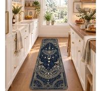 Celestial Moth Moon Phase Design - Alfombra bohemia de 2 x 6 pies | Alfombra de pasillo con diseño de fases lunares celestiales, bordes florales fantásticos, motivos de inspiración bohemia