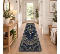 Celestial Moth Moon Phase Design - Alfombra bohemia de 2 x 8 pies | Alfombra de pasillo con diseño de fases lunares celestiales, bordes florales fantásticos, motivos de inspiración bohemia