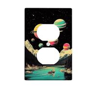 Celestial Planets - Placa de cubierta para interruptor de luz, arte cósmico vibrante para decoración del hogar, estilo retro, detalles de temporada, placas de pared termoplásticas, salida dúplex