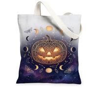 Celestial Pumpkins Moon Phase Halloween - Bolsa de lona de 13 x 15 pulgadas | Fases lunares celestiales, ilustraciones de polillas, linterna brillante, noche estrellada mística, estética de brujas