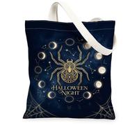 Celestial Spider Moon Phase Graphic Halloween - Bolsa de lona de 13 x 15 | Detalles de lámina dorada, fases lunares celestiales, estética gótica, telaraña espeluznante, gráfico de estrellas místicas